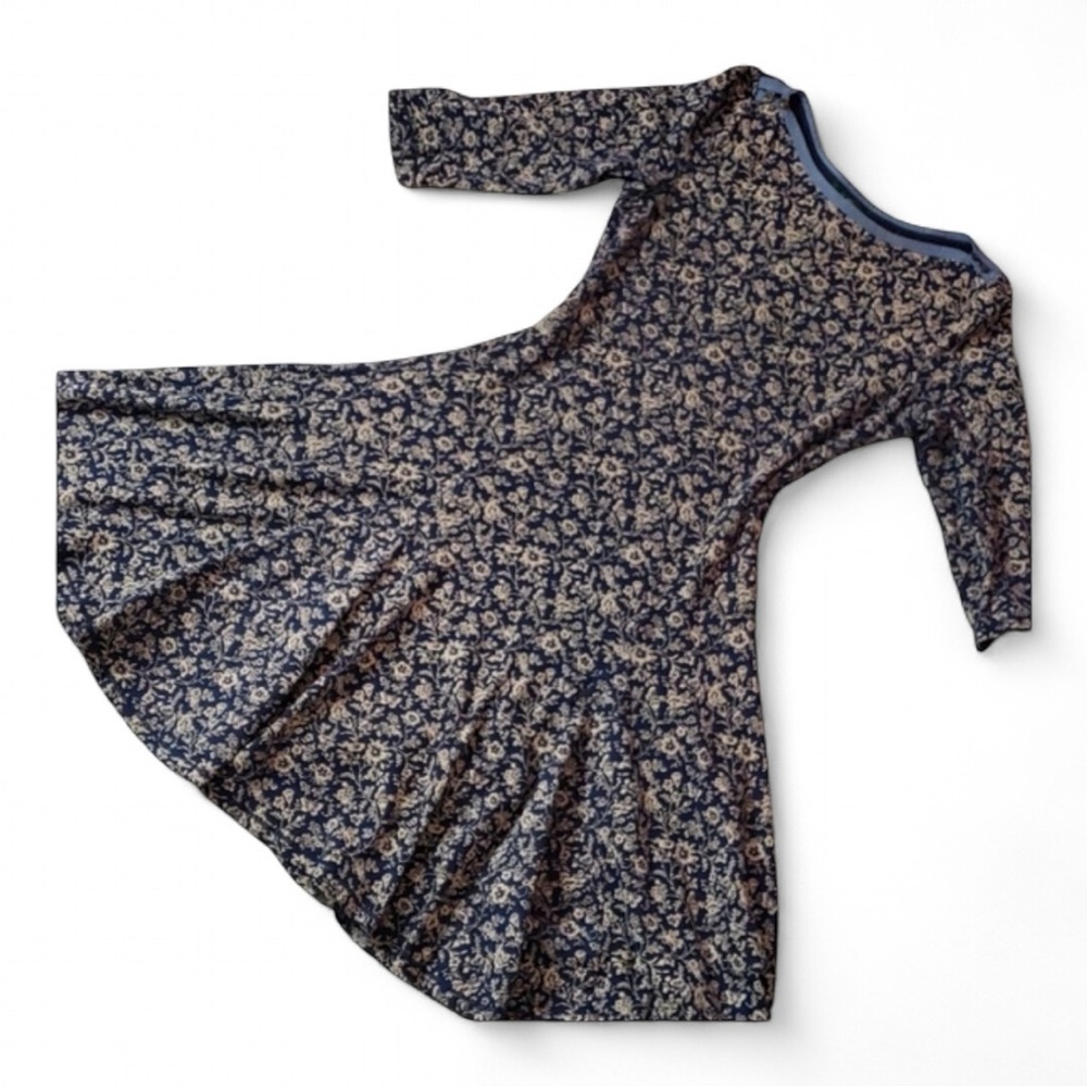 Vintage Ralph Lauren navy/tan floral fit & flare midi dress size large - Picture 13 of 13